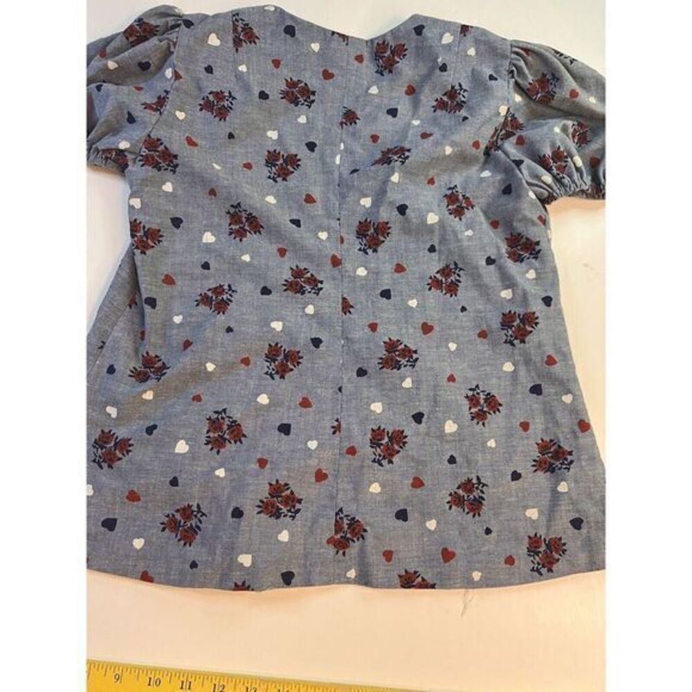 Vintage Women's Top Size Small 1960s Homemade Blue Red White Hearts - Picture 9 of 10
